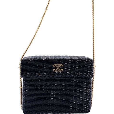 Chanel Vintage Black Wicker CC Picnic Lunch Basket Box Bag